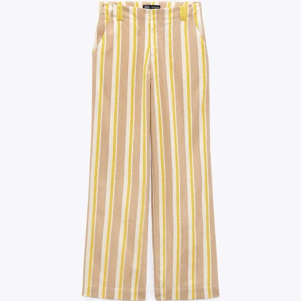 Zara Beige and Yellow Striped linen Trousers medium
